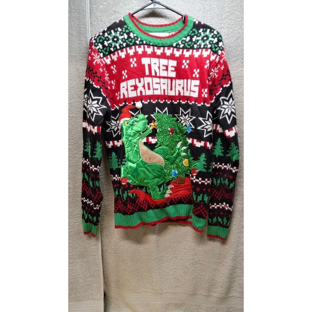 Celebrate Together Tree Rexosaurus Ugly Christmas Sweater Mens Medium Dinosaur/8